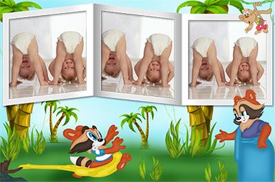 Рамка для трех фоток Крошка енот и его мама, вставить фото рбенка онлайн