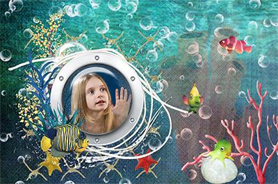 Подводный мир, детский фотоэффект, сделать шедевр с вашим фото онлайн