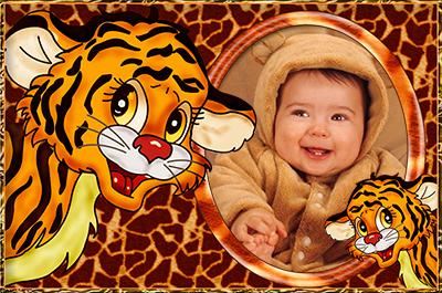 Детская фоторамка с тигрятами, онлайн вставить фото в рамку со зверями