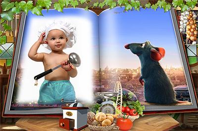 Фотоэффект книга рецептов Рататуй, создать шедевр с фото ребенка онлайн