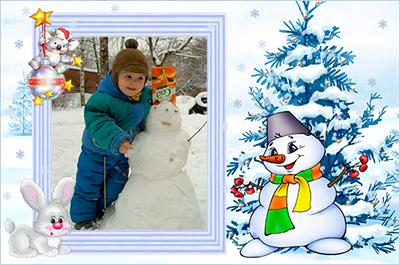 Привет от снеговика, рамки для оформлениязимнего фото онлайн