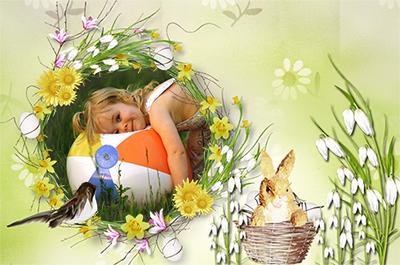 Весна прекрасное время, сделать рамку с пасхальным кроликом онлайн