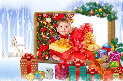 Рамка для фото Детские новогодние подарки, как самому вставить фото в рамку онлайн