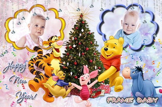 Рамочка детская новогодняя на 2 фото с героями Диснея