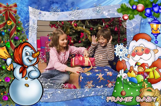 Рамка детская новогодние подарки, вставить фотографию ребенка онлайн