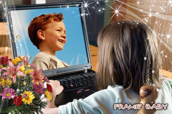 Детский фотоэффект Ноутбук, фотошоп онлайн