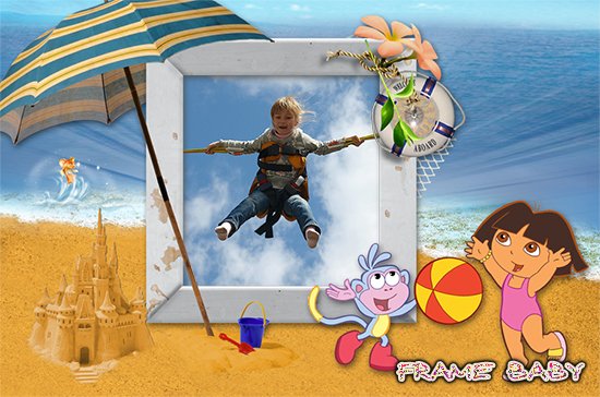 Рамка для фото Даша-путешественница играет на пляже, онлайн вставить  фото самому