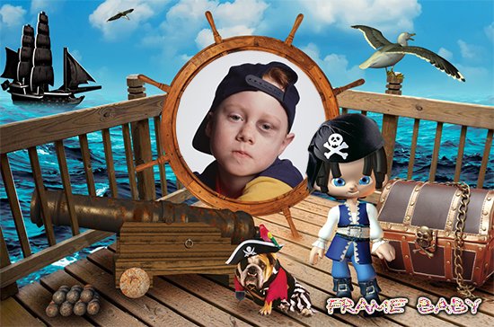 Пиратская история, рамка для мальчика онлайн, можно вставить своё фото