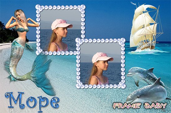 Морская рамочка Дельфины и русалка, online Photoshop