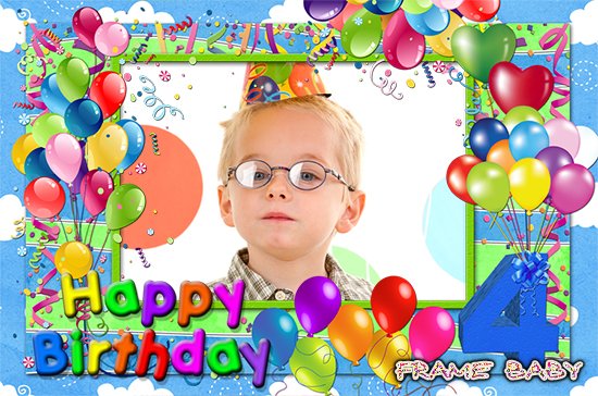 Рамка С Днем рождения на 4 года для мальчика, вставить в рамочку фотку онлайн
