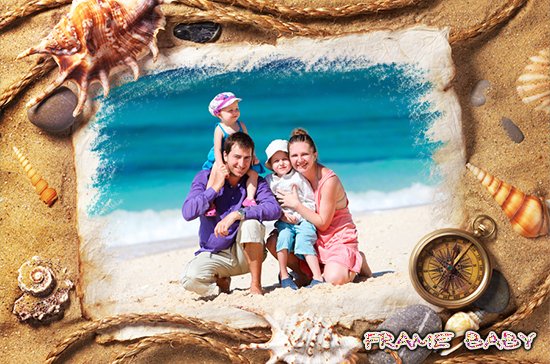 Песчаный берег моря, онлайн вставить фото семьи в рамку