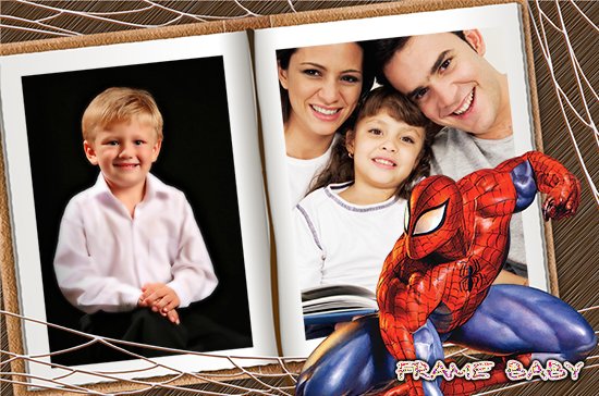 Рамка на 2 фото с человеком пауком, в редакторе фото онлайн