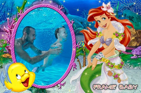 Подводное царство Ариэль, фото рамки с героями мультиков онлайн
