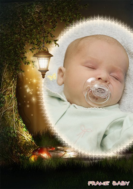 Светит фонарь в ночи, рамка онлайн для спящего младенца