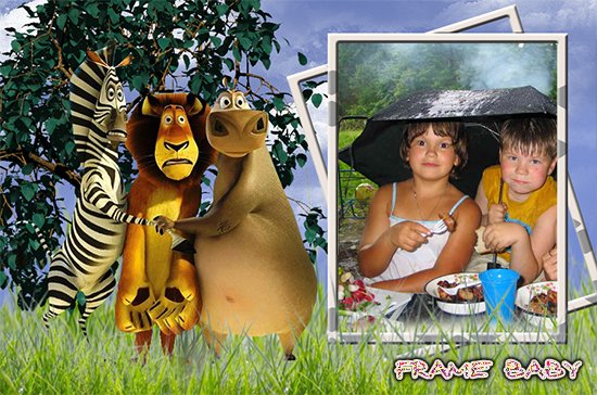На пикнике с героями Мадагаскара, онлайн вставить фото в рамку