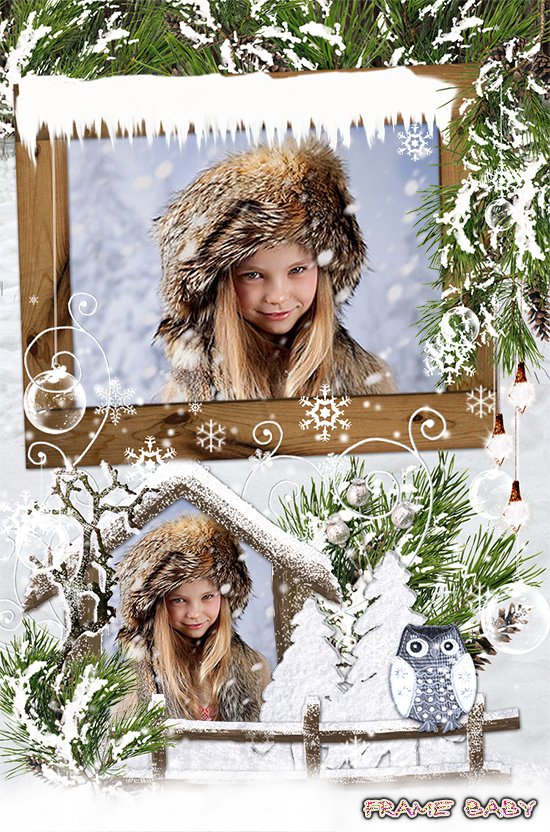 Оформить зимние фото в рамочку онлайн, Снежный лес