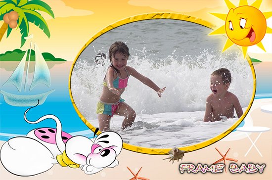 Диддл на солнечном пляже, онлайн оформить  фото с летнего отдыха в рамку