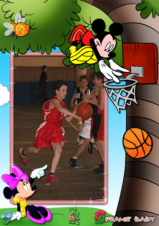 Прикольные детские рамки онлайн, Минни и Микки играют в баскетбол