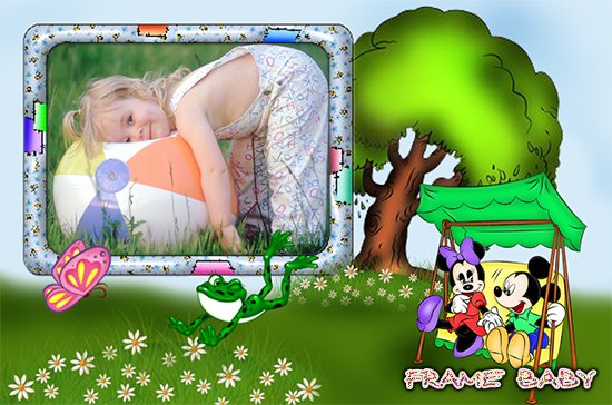 Микки и Минни на качелях, фоторамки онлайн вставить фото ребенка