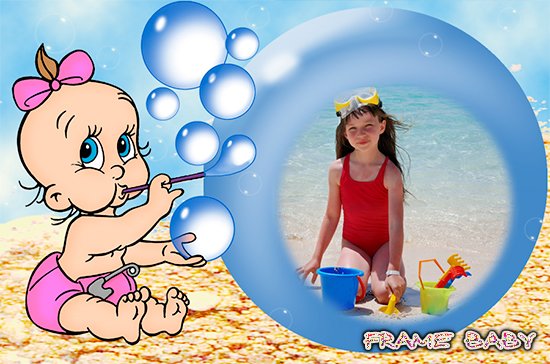 Карапуз девочка с мыльными пузырями, онлайн детские рамочки