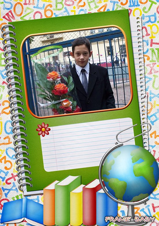 Фото на обложке школьного блокнота, онлайн вставить фото ученика в рамку