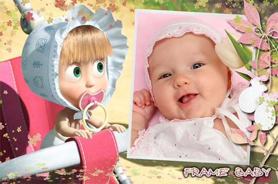 Наша очаровательная малышка, онлайн вставить фото младенца в рамку с мультяшкой Машей