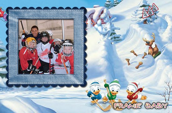 Зимние игры на льду с героями Диснея, рамка онлайн с юными хоккеистами