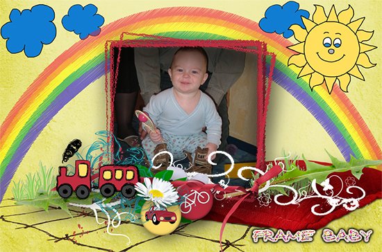 Рамочка для малыша с солнышком и радугой, вставить фото онлайн