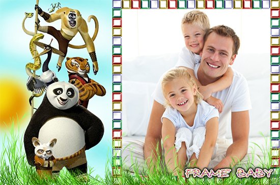 Наша семья и Конг фу Панда, создать рамку с героями мультиков онлайн