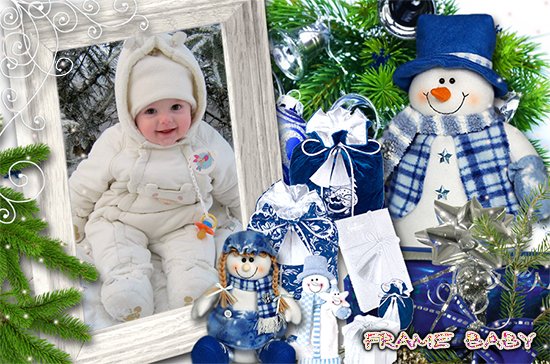 Новогодние снеговики с подарками, онлайн фоторамки детские вставить фото самому
