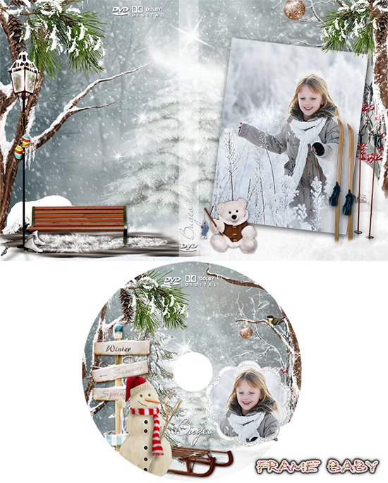 Прогулка по зимнему  парку в кругу семьи, как сделать обложку на ДВД в онлайне