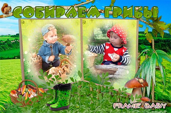 Поход в лес за грибами с ребенком, запечатлеть мгновения на фото в красивой рамке онлайн