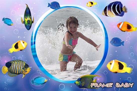 Детская рамочка для фото с рыбками, красиво оформить фото с моря онлайн