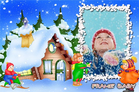 Детские забавы зимой, фоторамки онлайн для детей