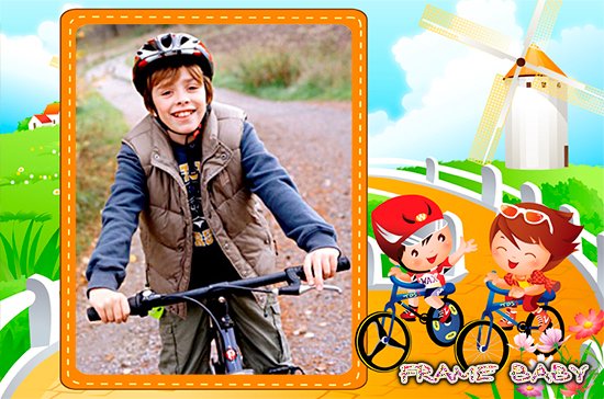 Весёлое катание на велосипеде с другом, фоторамки детям онлайн