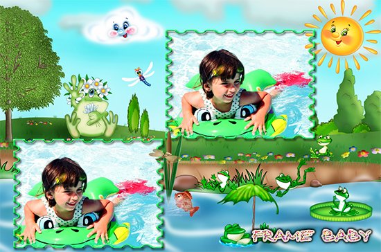 Рамочка летняя на пруду с лягушками, детские рамки для летних фото ребенка сделать онлайн