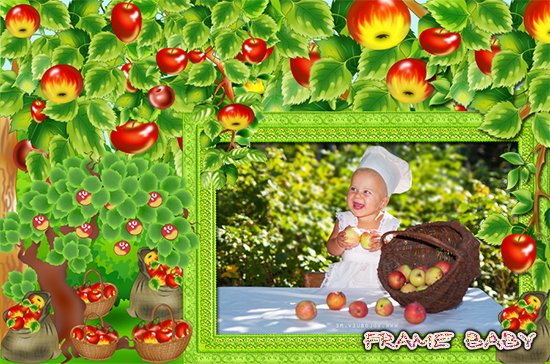 Детская рамка для фото Яблочный сад, фотошоп онлайн