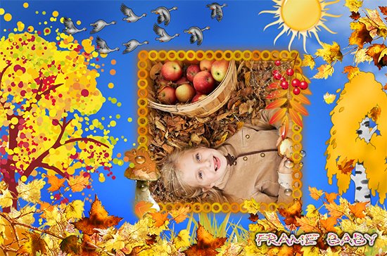 Золотая осень наступила, улетают птицы на юга, рамки онлайн детям