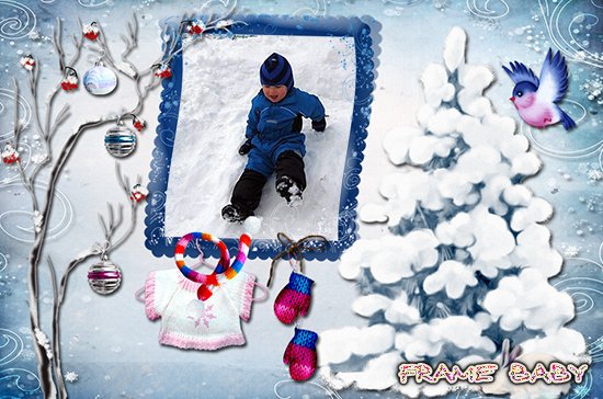 Рамка для детского фото Мои зимние приключения, фоторедактор онлайн