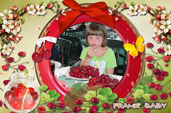 Летняя рамка для фото Урожай вишни, вставить фото в красивую рамку онлайн