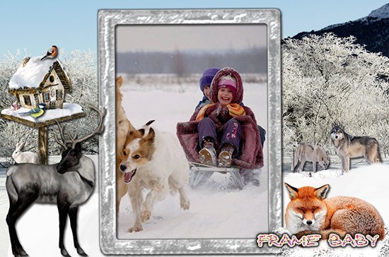 Рамка с лисой, волком и оленями, фотошоп онлайн