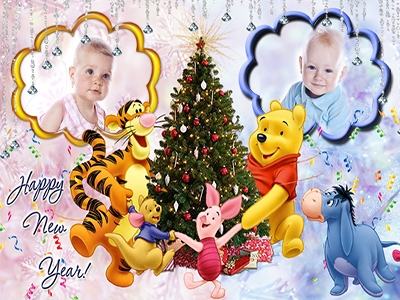 Рамочка детская новогодняя на 2 фото с героями Диснея, сделать онлайн
