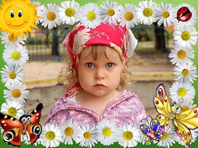 Рамочка детская летняя с ромашками и бабочками, вставить ваше фото онлайн
