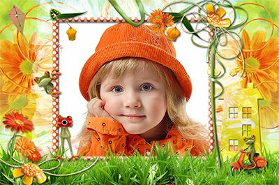 Рамочка оранжевое лето, вставить детское фото в рамку онлайн