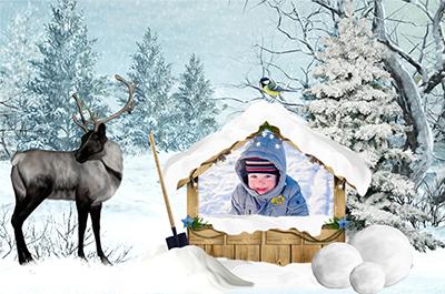 Зимняя рамочка с оленем Зимушка-зима, вставить фотку  online