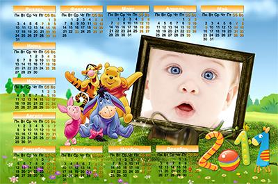 Календарь на 2011 Пух и Ко, вставить онлайн фото ребенка в календарь