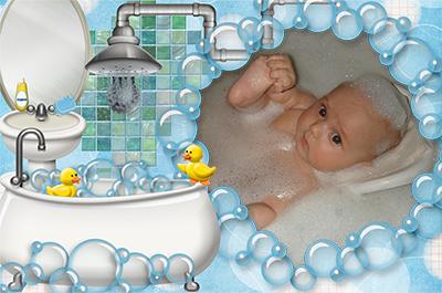 В ванной, в пене, в пузырях, вставить фото купающегося малыша в рамку онлайн