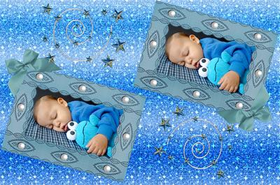 Рамка для младенца на 2 фото Голубые сны, онлайн вставить фото