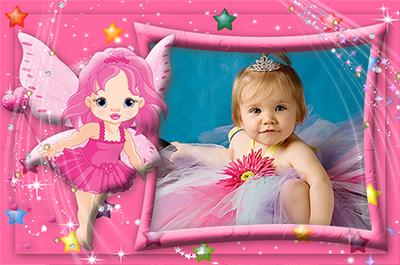 Маленькая фея в розовом наряде, фото девочки в рамку онлайн