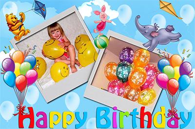 Шарики на день рождения, сделать фоторамку онлайн на 2 фото день рождение
